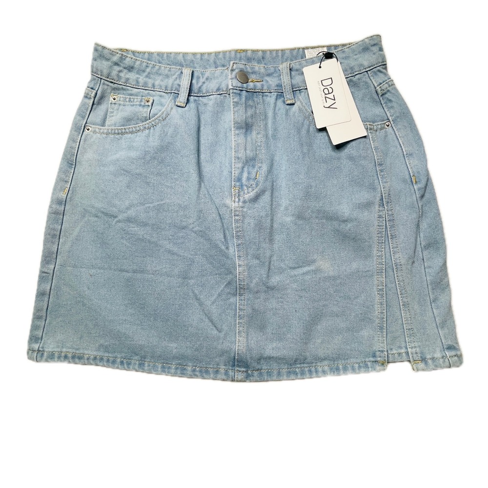 Dazy Womens Size S Light Wash Denim Mini Skirt Blue Casual Y2K Jean Skirt - Picture 2 of 10